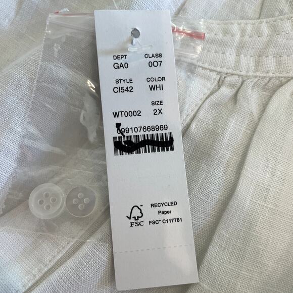 J.Crew Cabana Top Linen Shirt Breathable Date Vacation Trip Plus CI542 White 2X - Picture 14 of 16